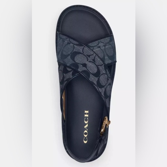 Coach Women Signature Fraser Chambray Sandal Midnight Navy Sz 9 B NWB - Picture 9 of 12